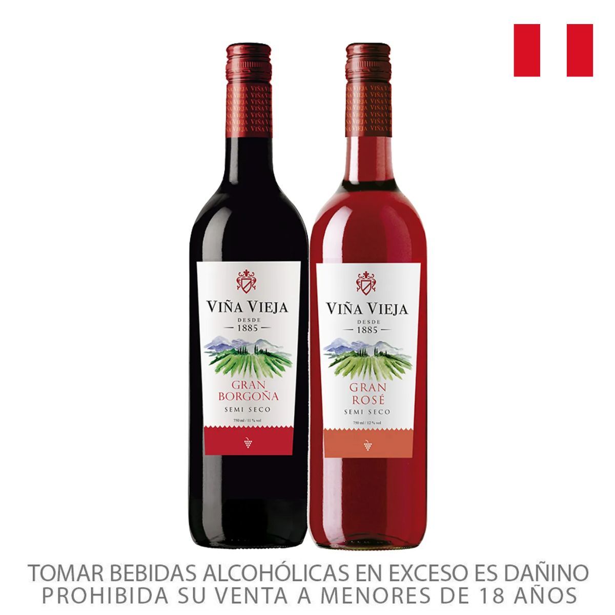 VINA VIEJA - Pack Botellas Vinos Viña Vieja Borgoña 750 mL + Rosé 750 mL