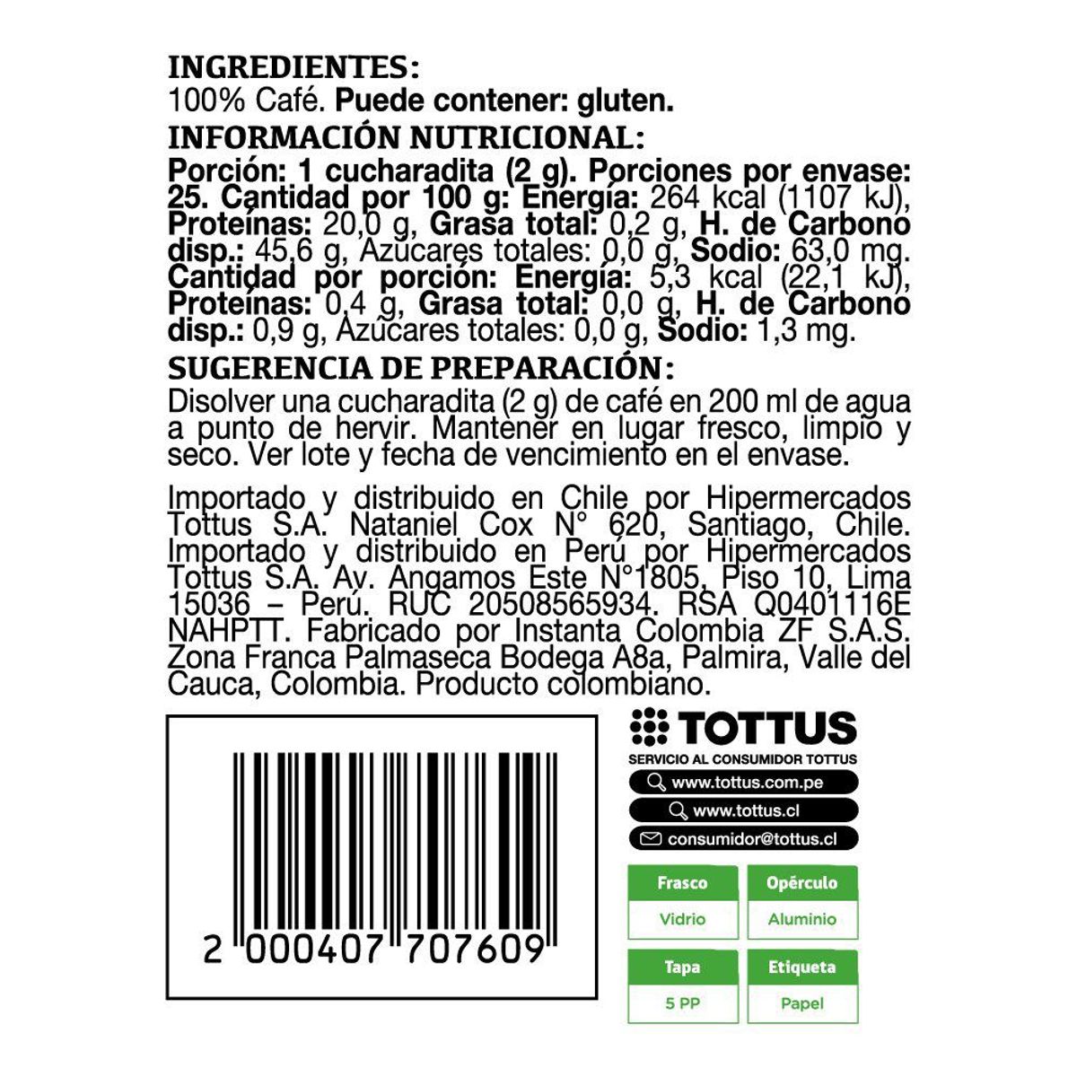 TOTTUS - Café Instantáneo Tottus 50 g