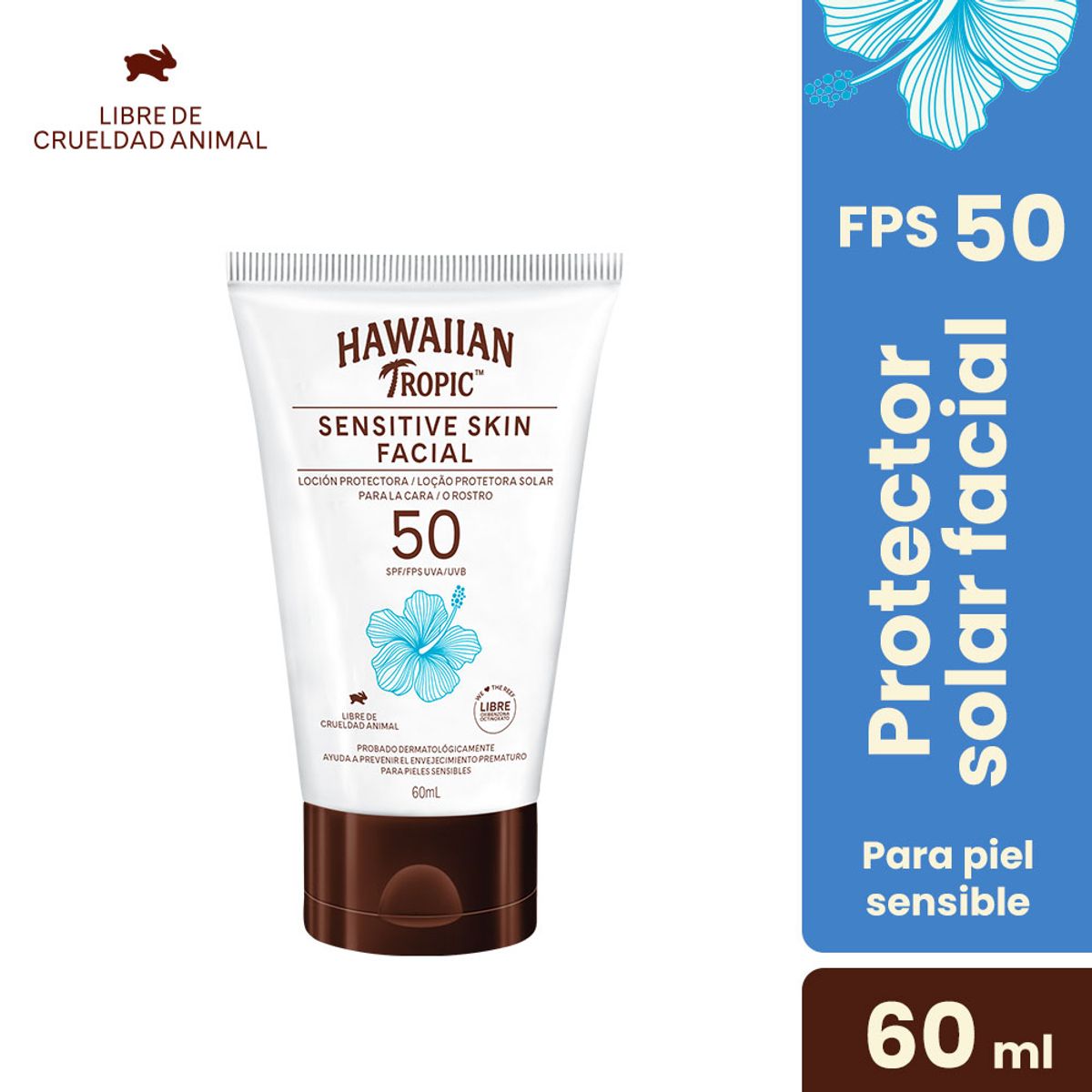 HAWAIIAN TROPIC - Protector Solar Facial Hawaiian Tropic SPF50 Loción Botella 60 mL