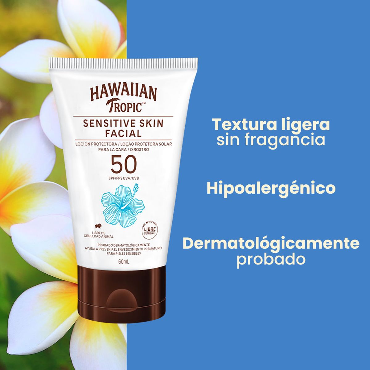 HAWAIIAN TROPIC - Protector Solar Facial Hawaiian Tropic SPF50 Loción Botella 60 mL
