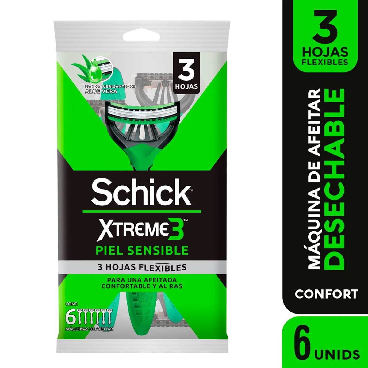 SCHICK - Máquina de Afeitar Schick Extreme 3 Piel Sensible Empaque 6 Und