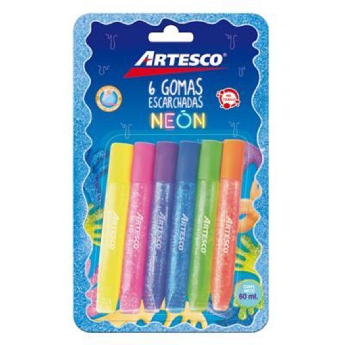 ARTESCO - Goma Artesco Escarchada Neón Empaque 6 Und