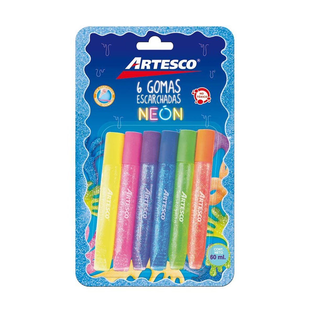 ARTESCO - Goma Artesco Escarchada Neón Empaque 6 Und