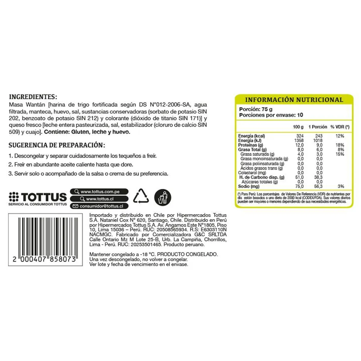 TOTTUS - Tequeños con Queso Fresco Tottus Caja 50 Und