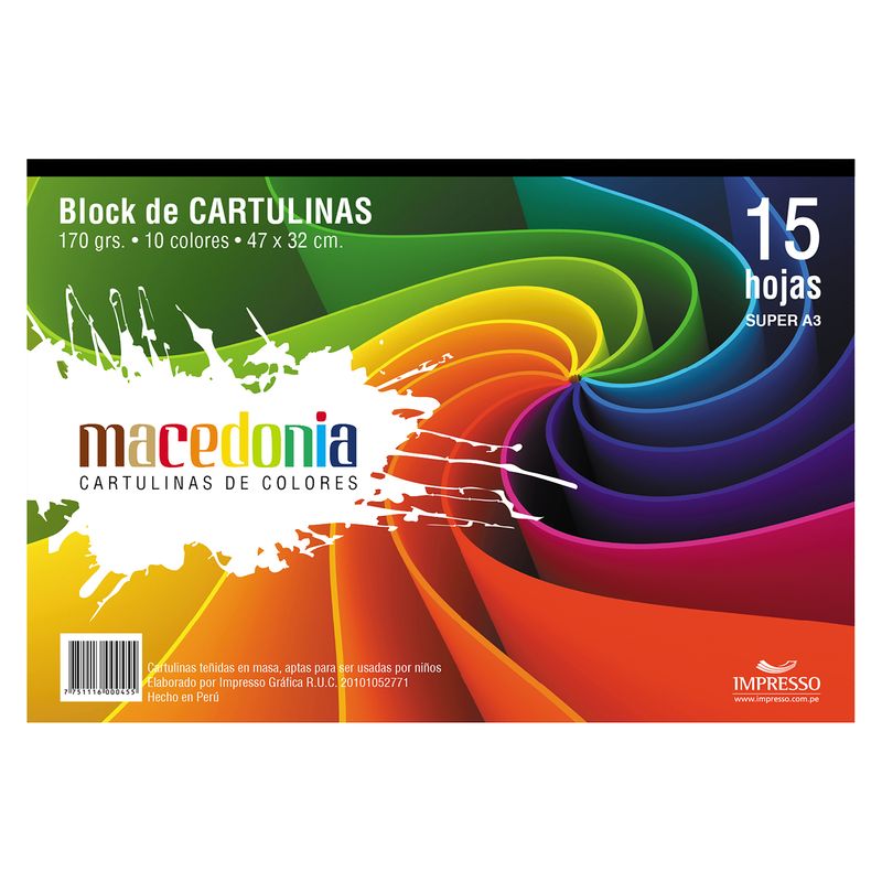 MACEDONIA - Block Arcoíris Macedonia A3 170 G 15 Hojas