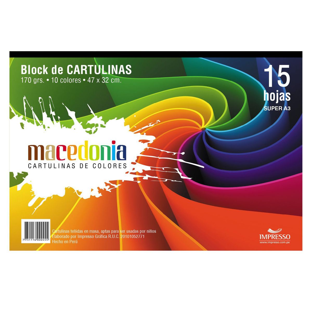 MACEDONIA - Block Arcoíris Macedonia A3 170 g 15 Hojas