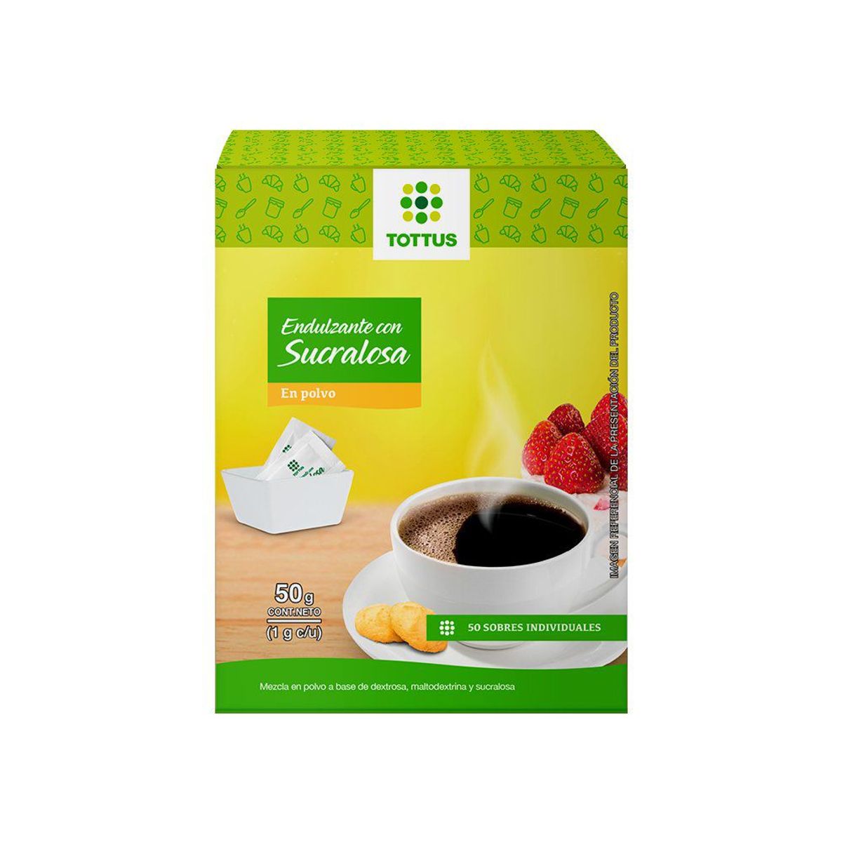 TOTTUS - Endulzante Tottus Sucralosa en Polvo Caja 50 Sobres