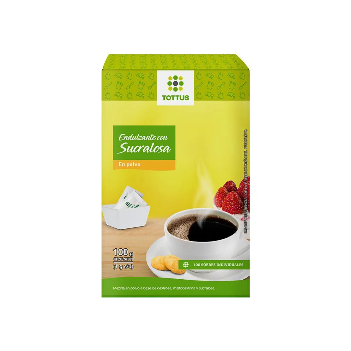 TOTTUS - Endulzante Tottus Sucralosa en Polvo Caja 100 Sobres