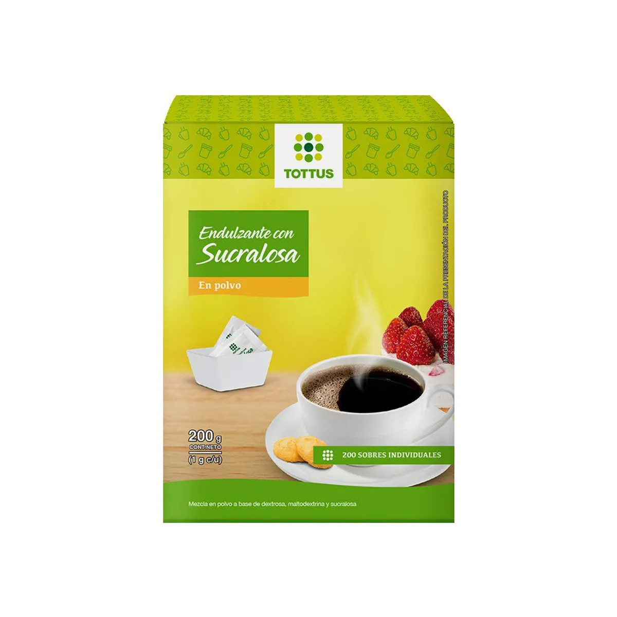 TOTTUS - Endulzante Tottus Sucralosa en Polvo Caja 200 Sobres