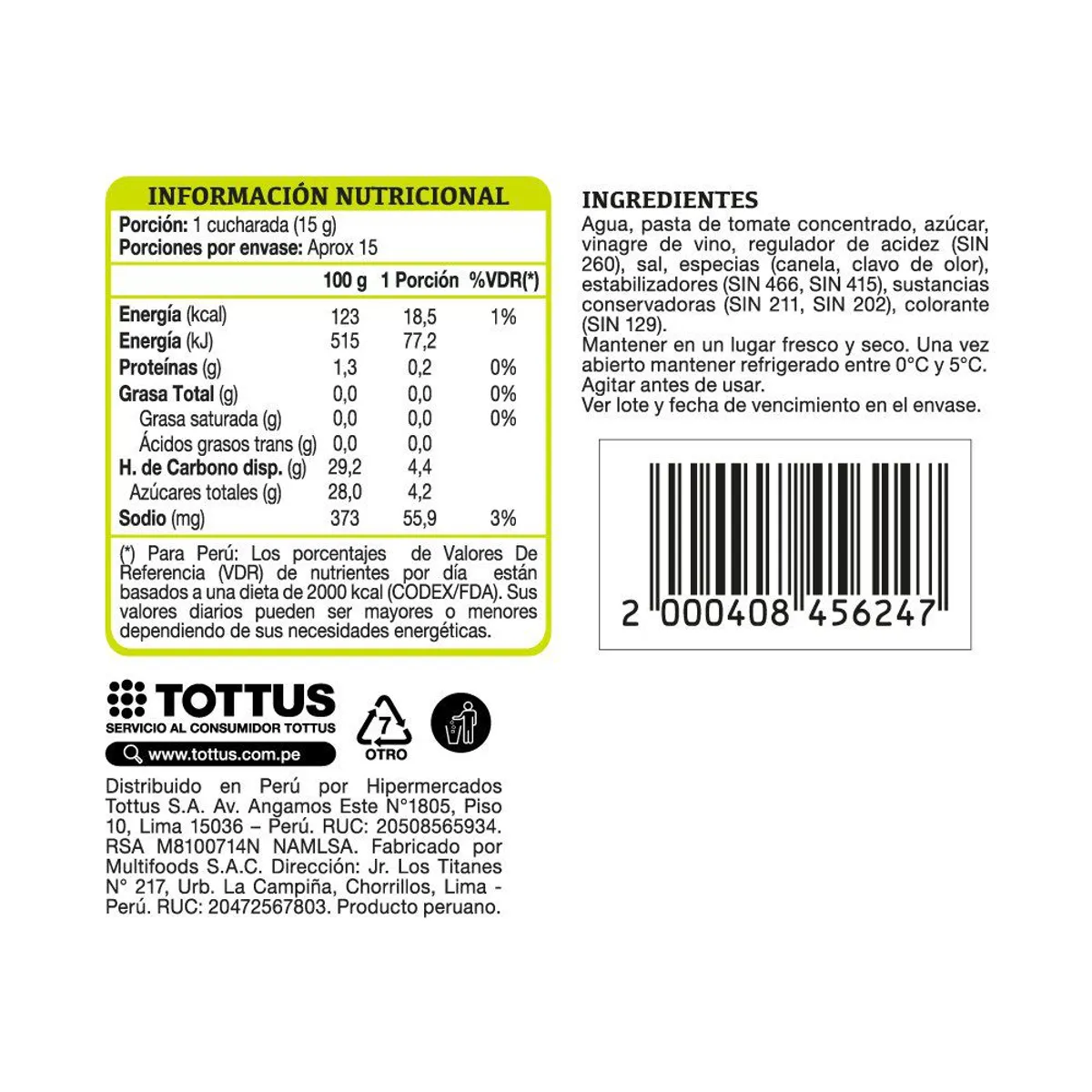 TOTTUS - Ketchup Tottus Original Doypack 220 g