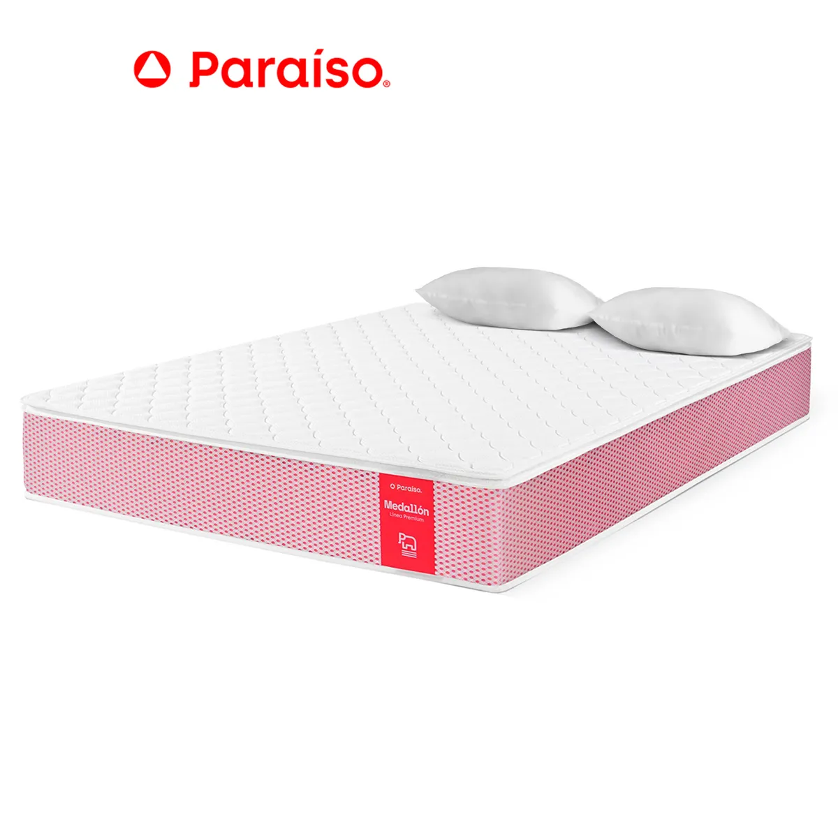 PARAISO - Colchón Medallón 2 Plazas + 2 Almohadas + Protector