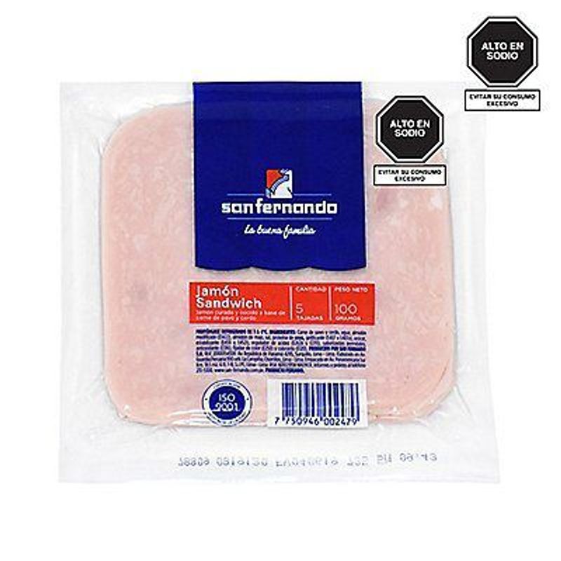 SAN FERNANDO - Jamón Sandwich San Fernando Empaque 100 g