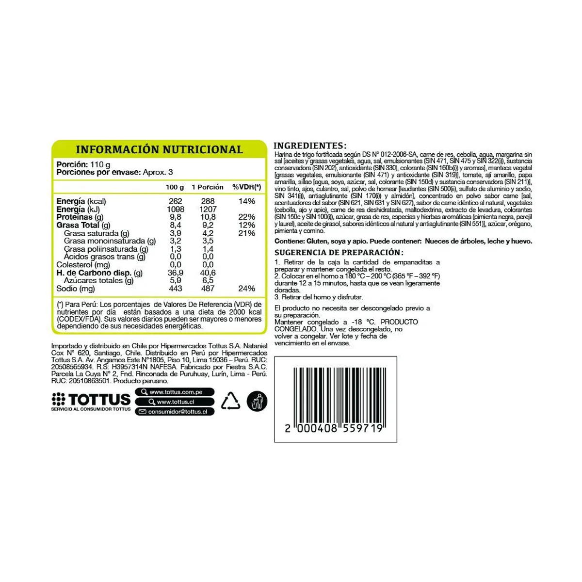 TOTTUS - Empanaditas de Lomo Saltado Tottus Caja 15 Und