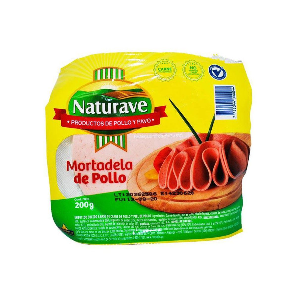 NATURAVE - Mortadelo de Pollo Naturave Empaque 200 g