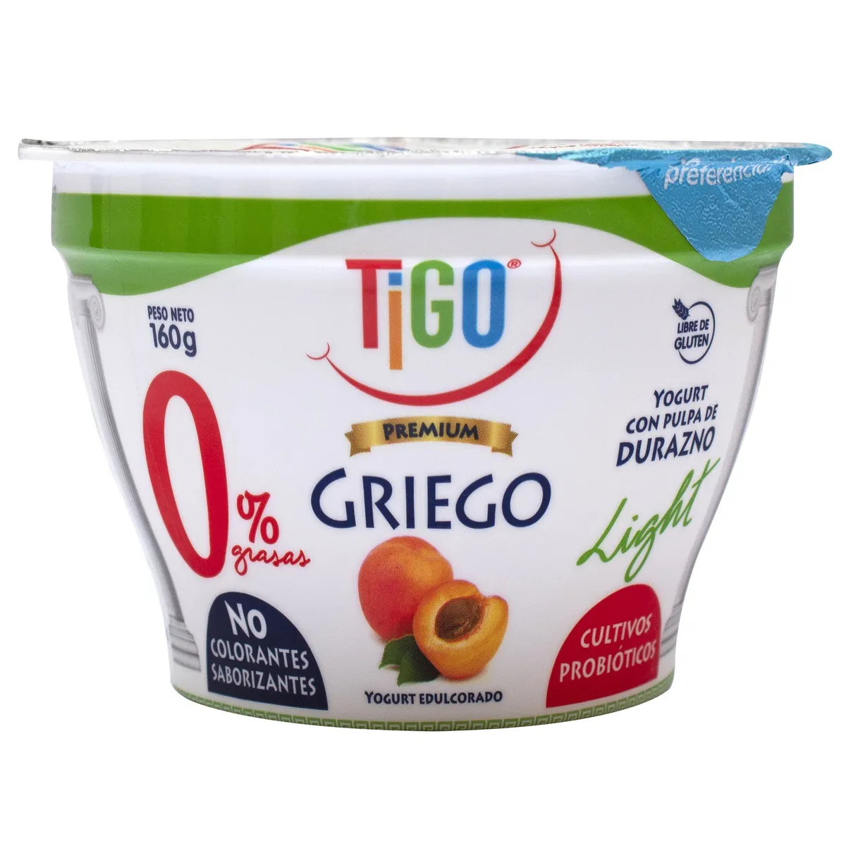 TIGO - Yogurt Tigo Premium Light Griego Durazno Envase 160 g