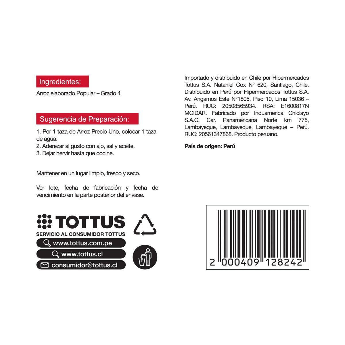 PRECIO UNO - Arroz Precio Uno Familiar Bolsa 10 Kg