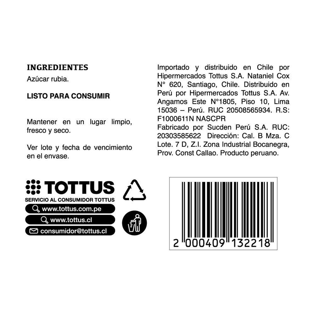 TOTTUS - Azúcar Rubia Tottus Bolsa 2 Kg