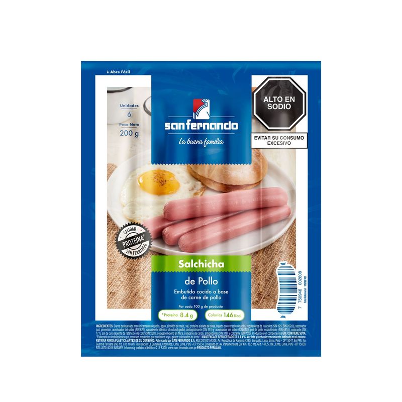 SAN FERNANDO - Salchicha de Pollo San Fernando Empaque 200 g