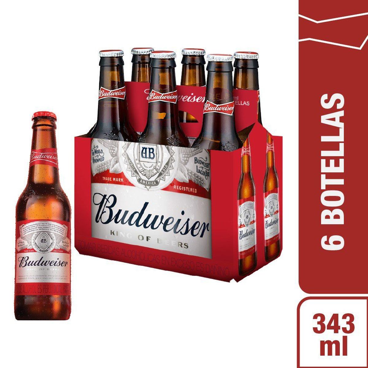 BUDWEISER - Cerveza Budweiser Sixpack Botella 343 mL