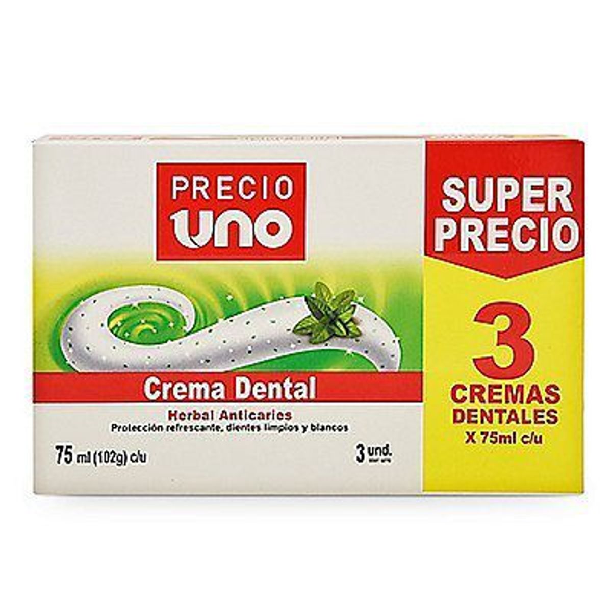 PRECIO UNO - Crema Dental Precio Uno Herbal Caja 3 Und