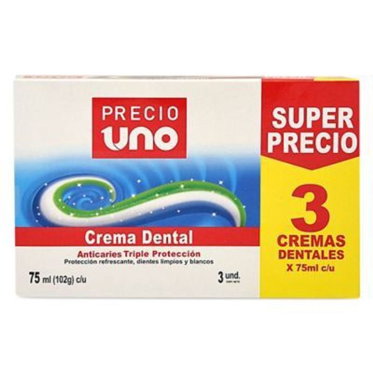 PRECIO UNO - Crema Dental Precio Uno Triple Acción Caja 3 Und