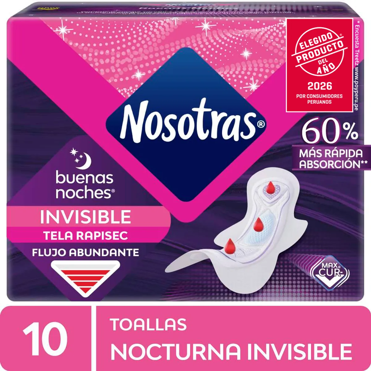 NOSOTRAS - Toallas Higiénicas Nosotras Nocturna Invisible Rapigel Empaque 10 Und