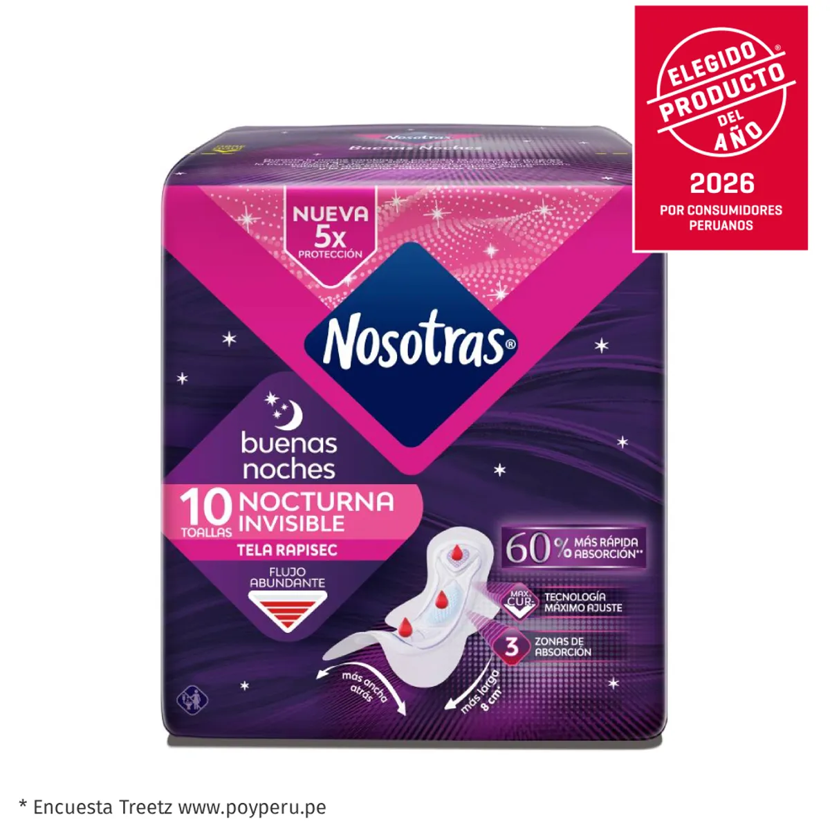 NOSOTRAS - Toallas Higiénicas Nosotras Nocturna Invisible Rapigel Empaque 10 Und
