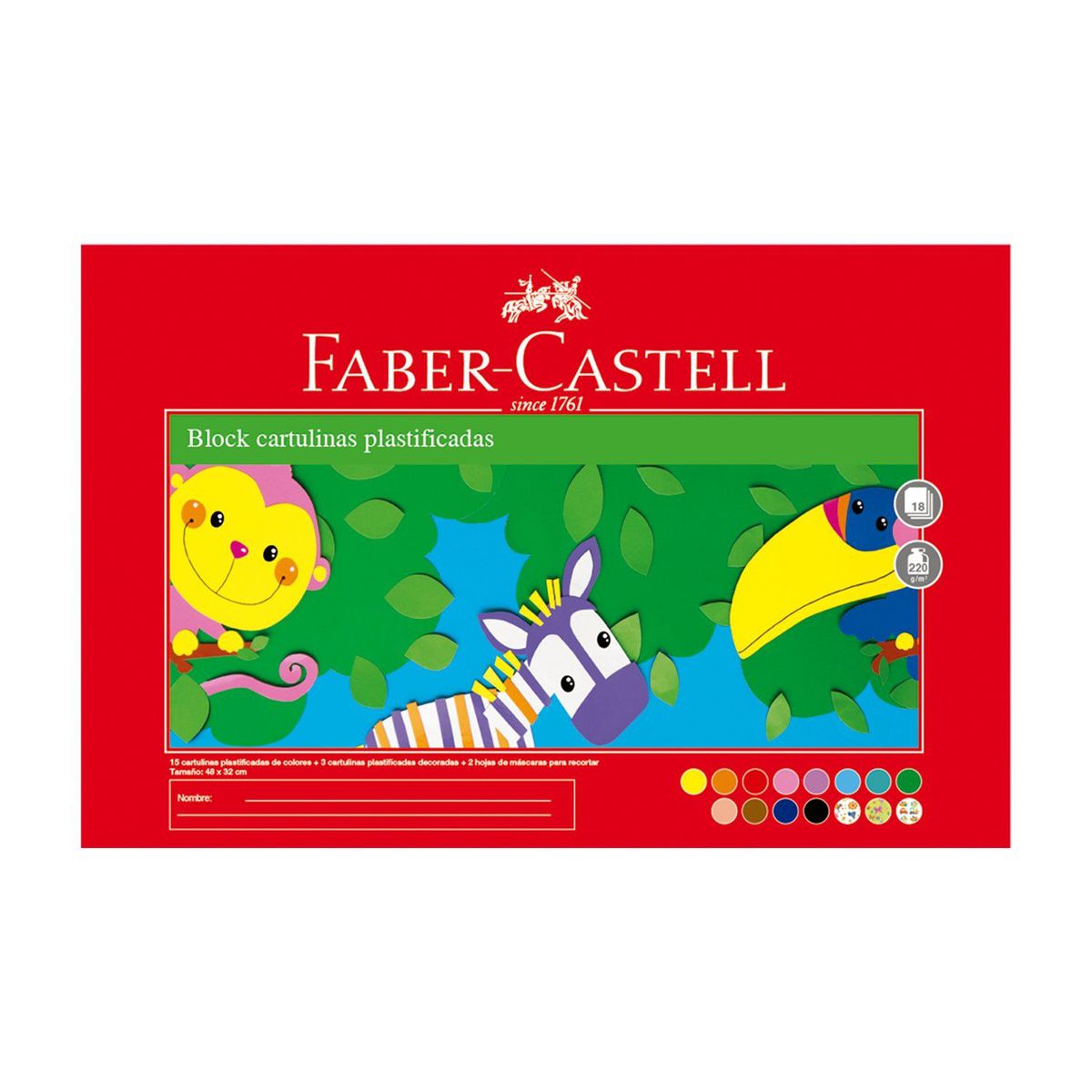 FABER CASTELL - BLOCK CARTULINAS PLASTIFICADAS X18 HOJAS