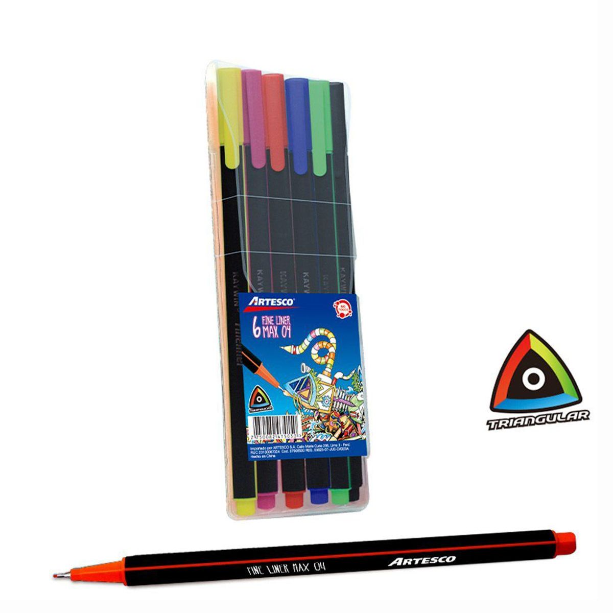 ARTESCO - Lapiceros Artesco Fine Liner Triangular Estuche 6 Und