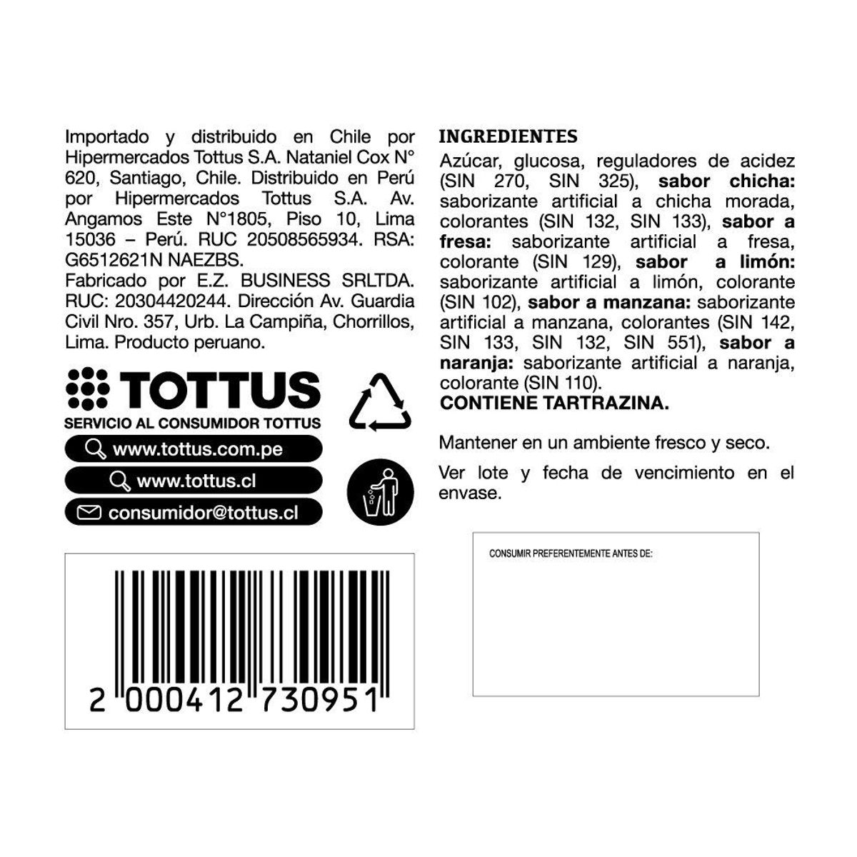 TOTTUS - Caramelos Tottus Surtidos Bolsa 250 g