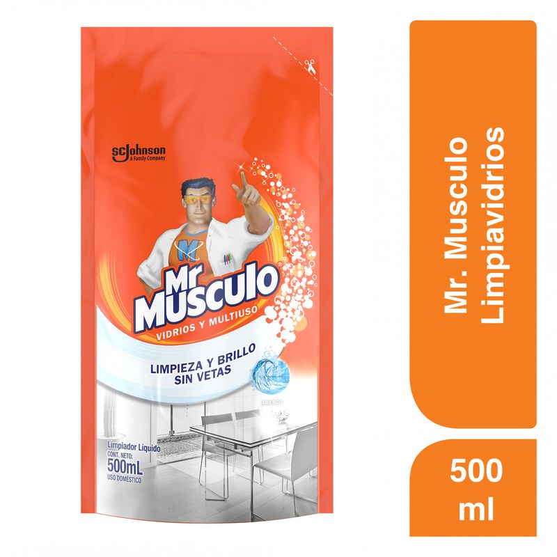 MR MUSCULO - Limpiador Líquido Mr Musculo Vidrios Y Multiusos Doypack 500 mL
