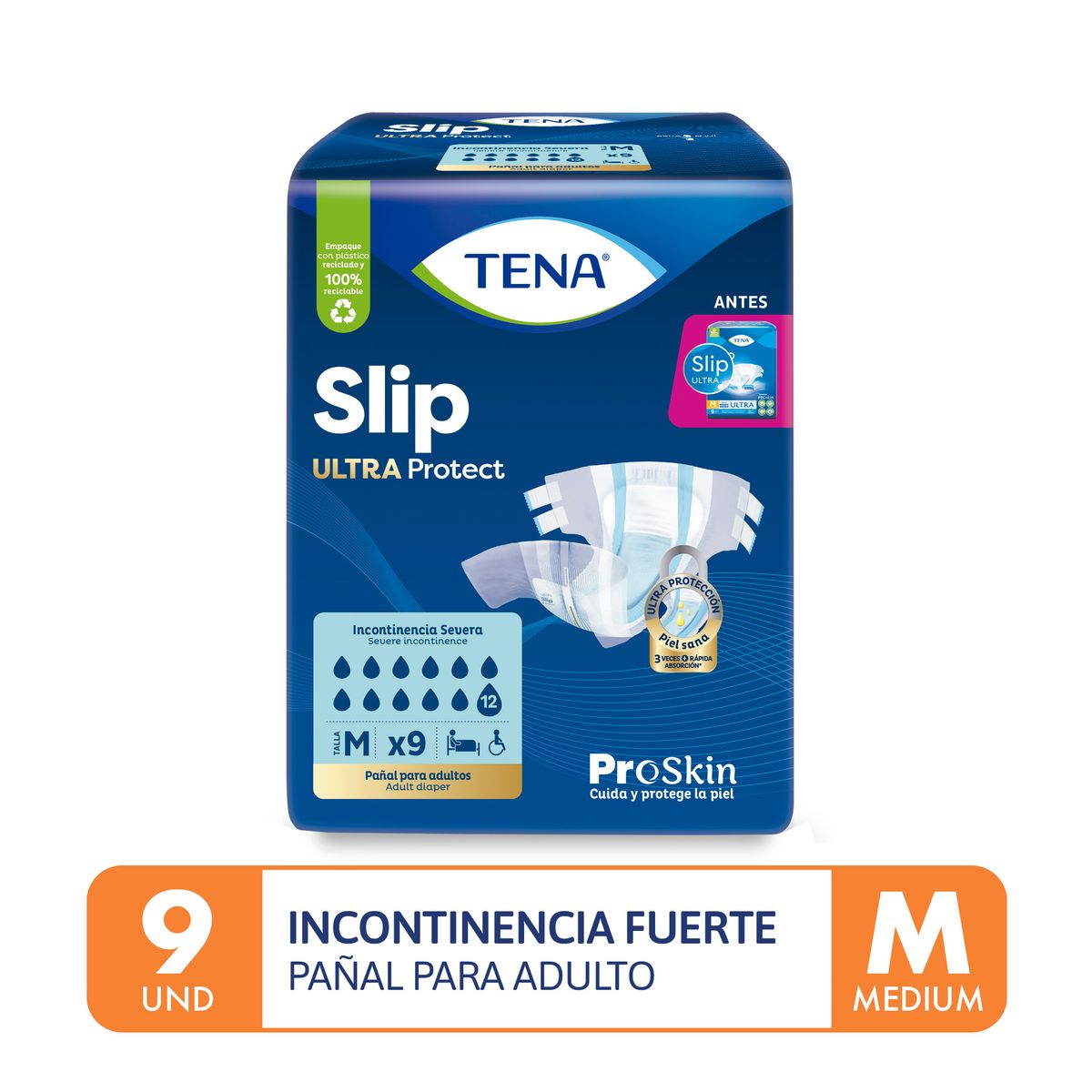 TENA - Pañales para Adulto Tena Slip Talla M Empaque 9 Und
