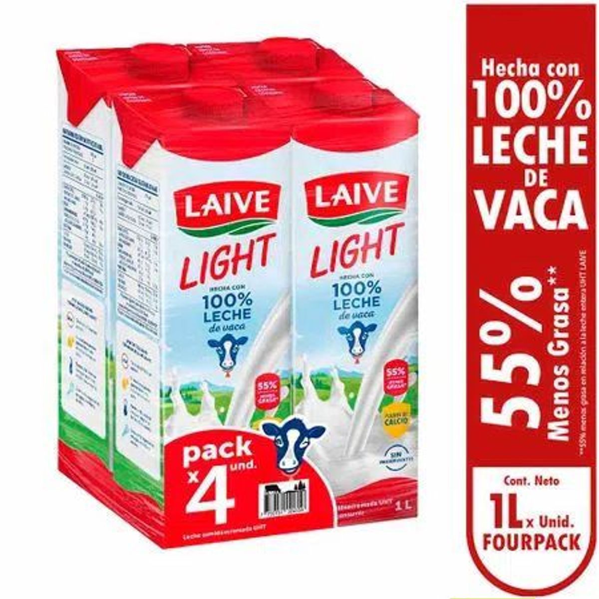 LAIVE - Leche Laive Semidescremada Uht Pack 4 Unidades 1 L