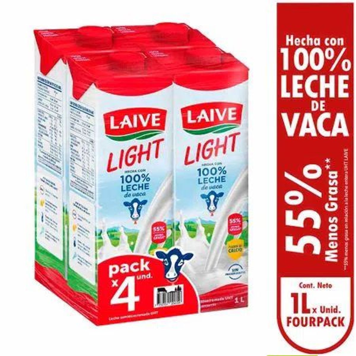 LAIVE - Leche Laive Semidescremada Uht Pack 4 Unidades 1 L