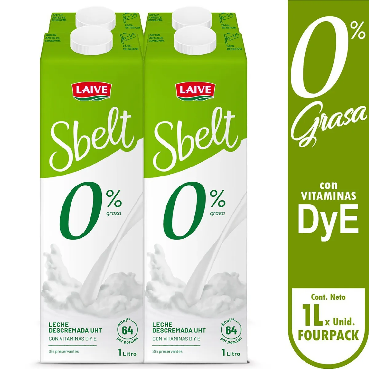LAIVE - Leche Sbelt Descremada Pack 4 Unidades 1 L