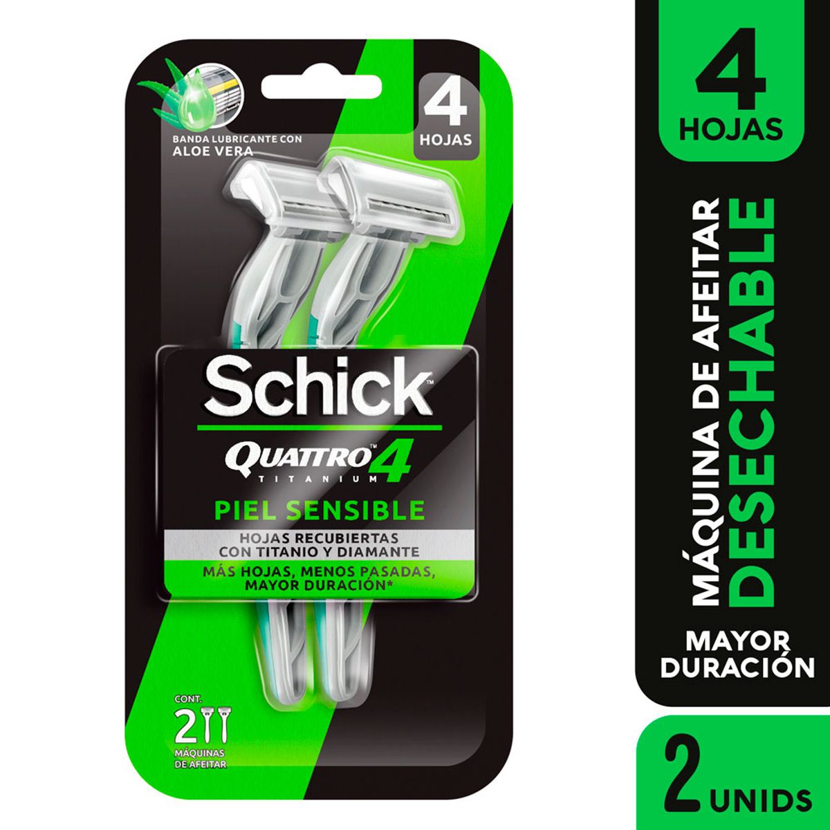 SCHICK - Máquina de Afeitar Schick Quattro Piel Sensible Empaque 2 Und