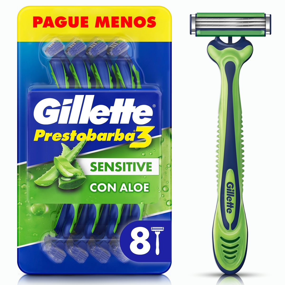 GILLETTE - Máquina De Afeitar Gillette Prestobarba3 Sensitive Con Aloe Empaque 8 Und