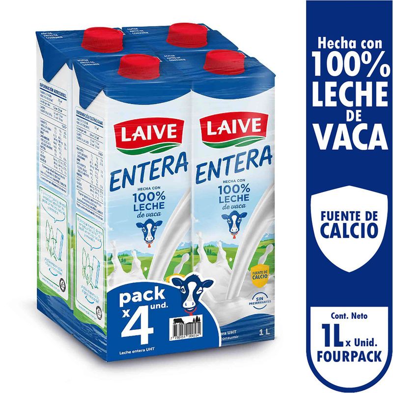 LAIVE - Leche Fresca Laive Pack 4 Unidades 1 L