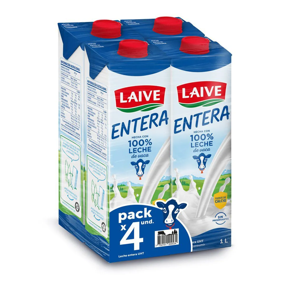 LAIVE - Leche Fresca Laive Pack 4 Unidades 1 L