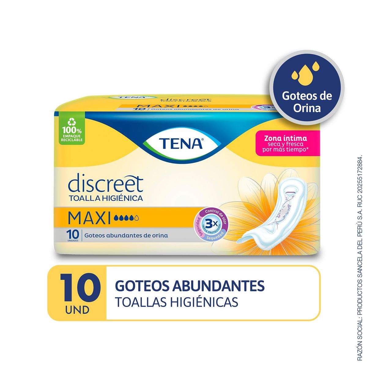 TENA - Toallas Higiénicas Tena Discreet Maxi Empaque 10 Und