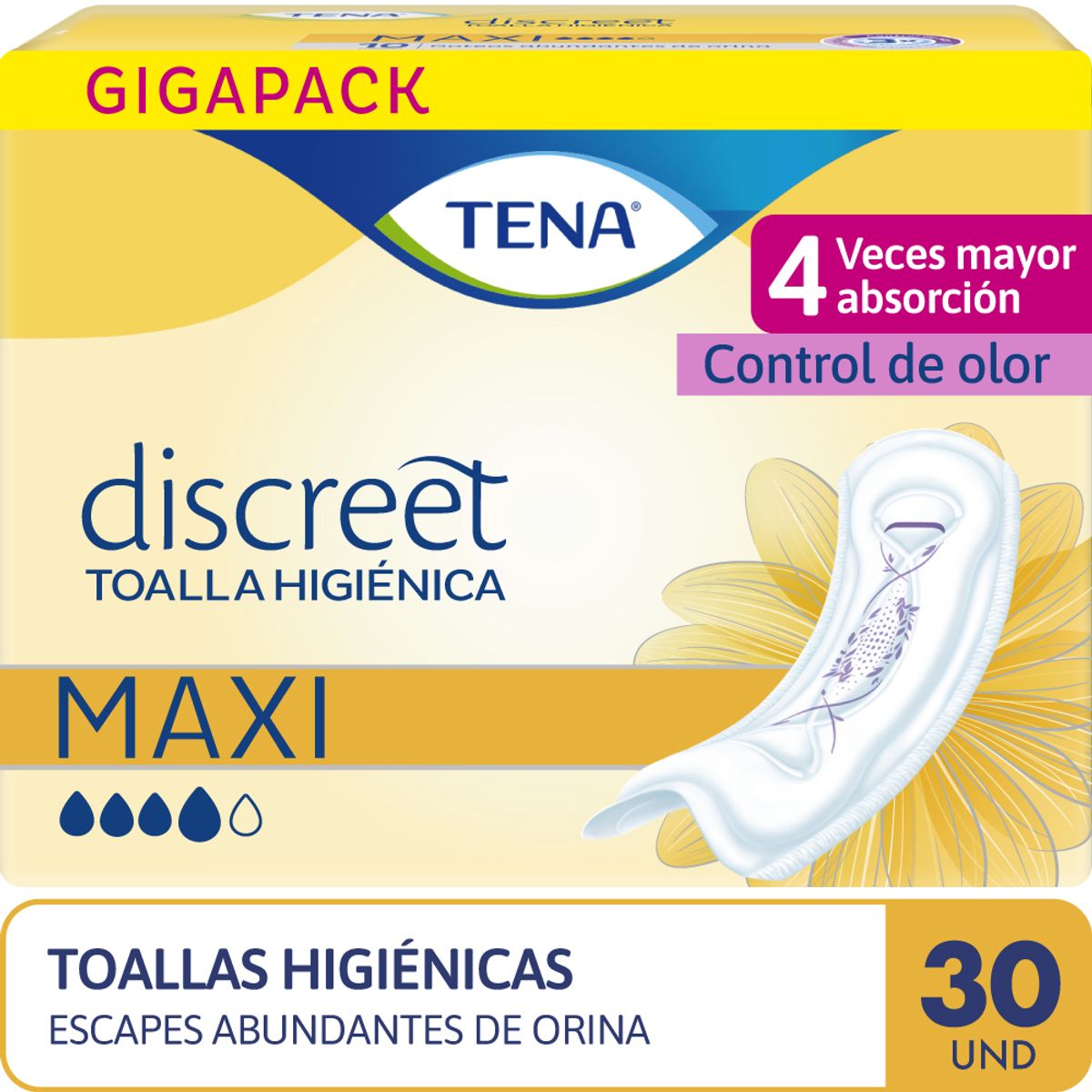 TENA - Toalla Higiénica Tena Discreet Maxi Empaque 30 Und