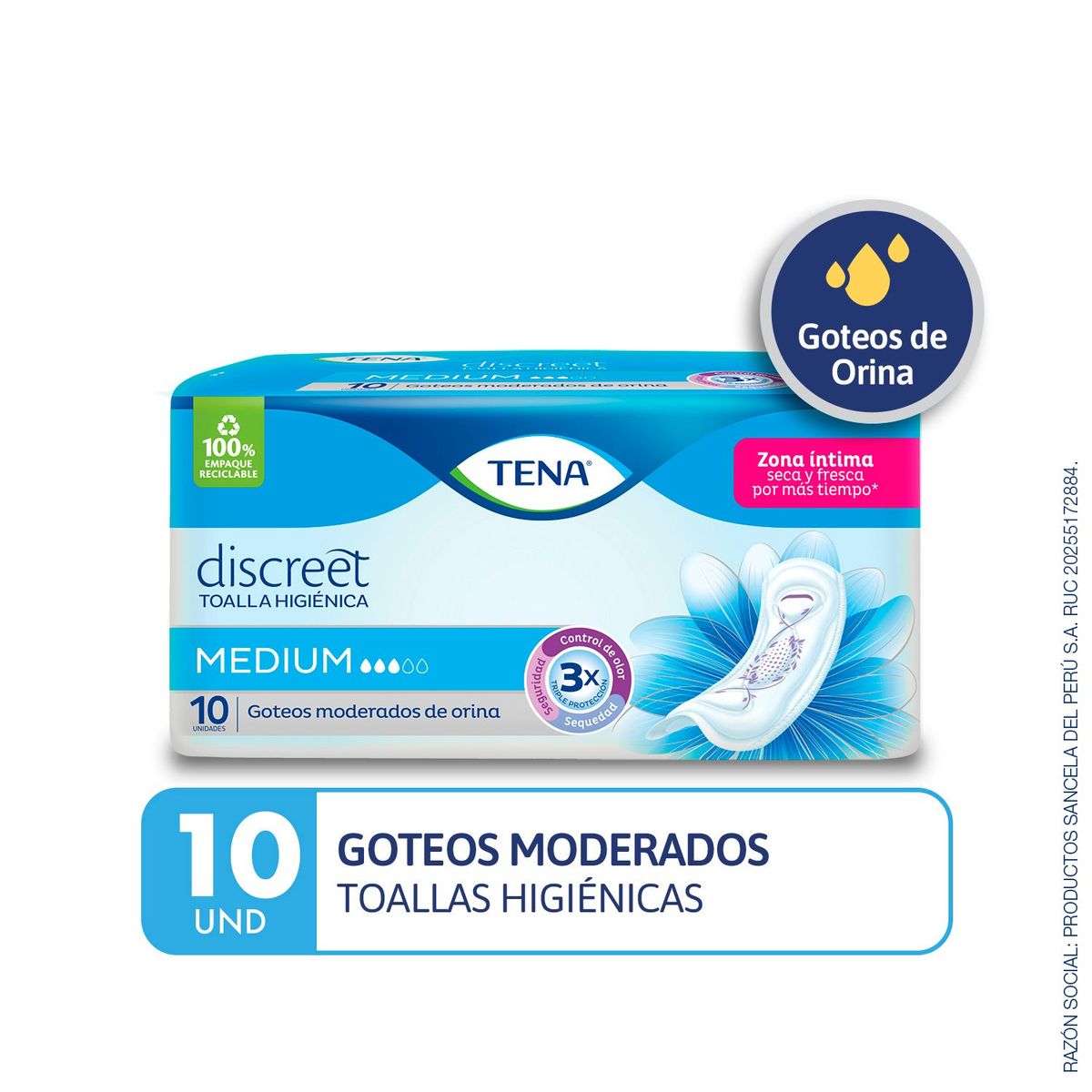 TENA - Toallas Higiénicas Tena Discreet Medium Empaque 10 Und