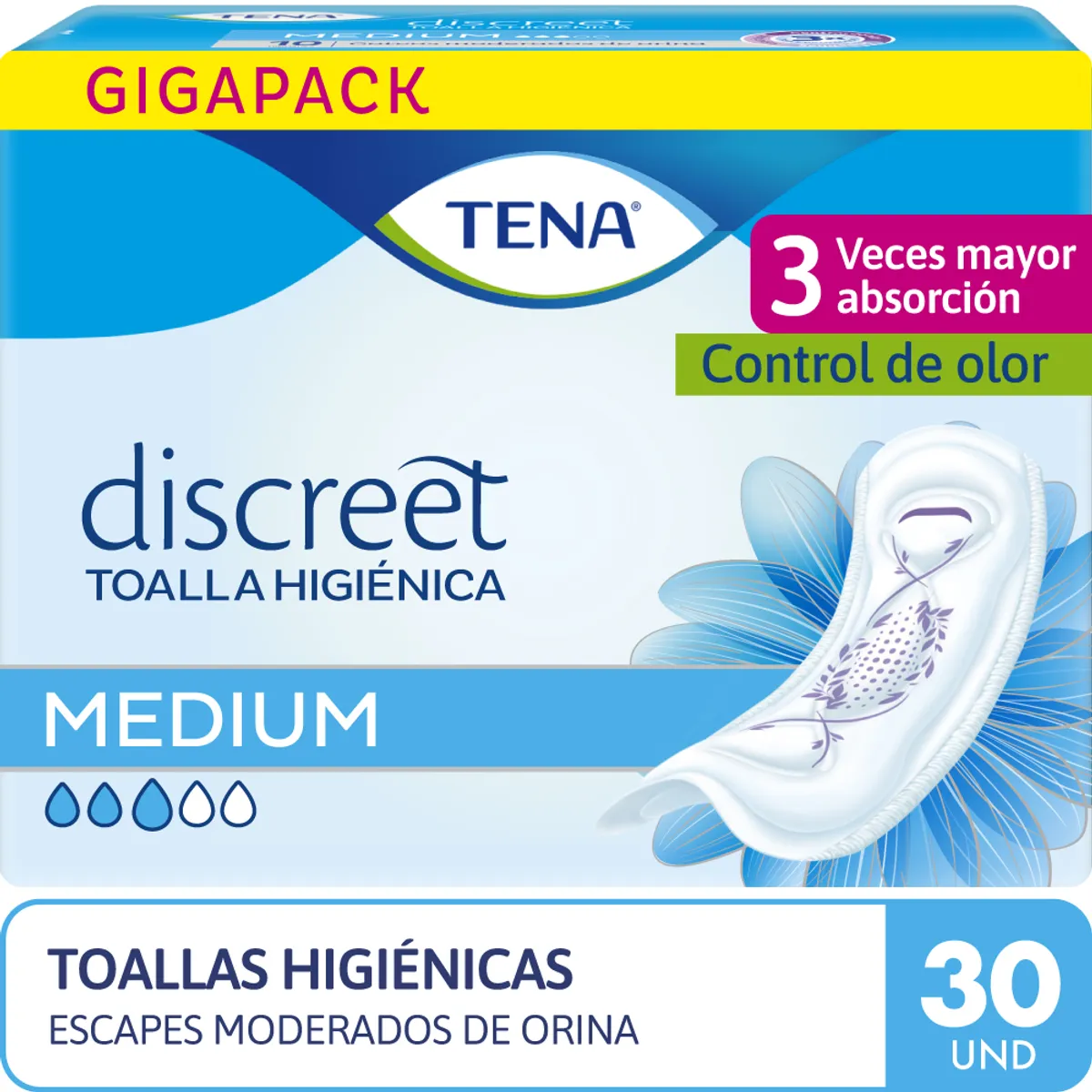 TENA - Toalla Higiénica Tena Discreet Medium Empaque 30 Und