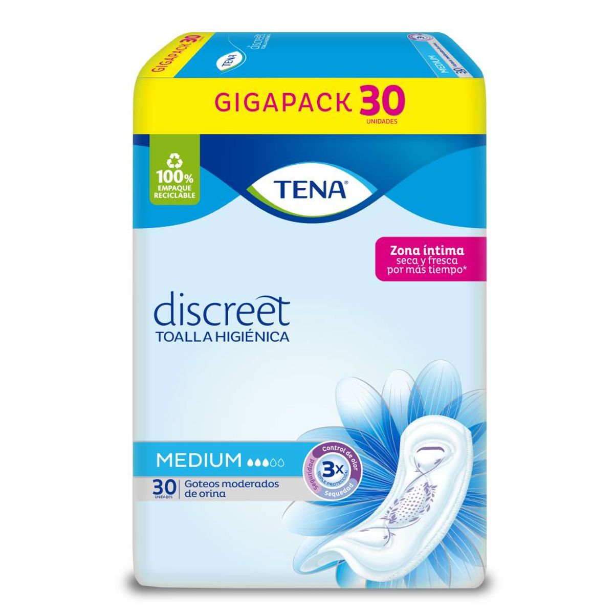 TENA - Toalla Higiénica Tena Discreet Medium Empaque 30 Und