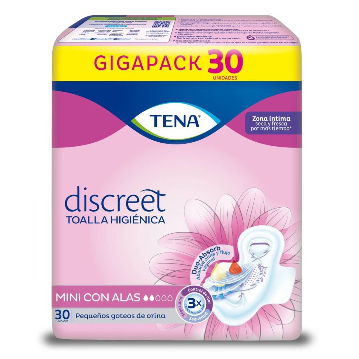 TENA - Toalla Higiénica Tena Discreet Mini con Alas Empaque 30 Und