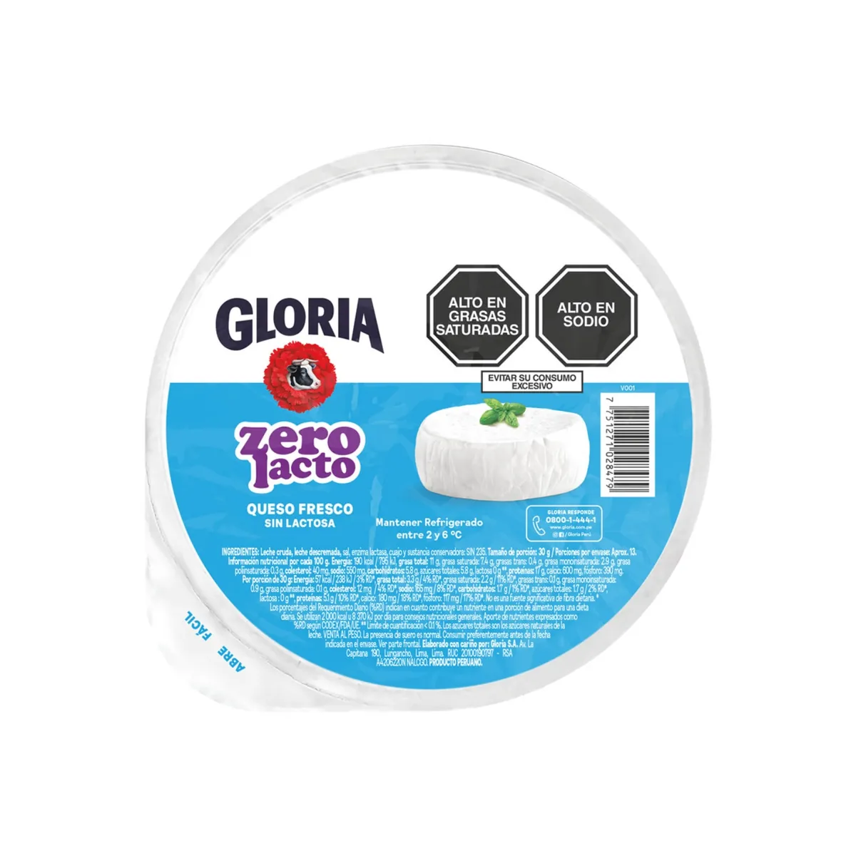 GLORIA - Queso Fresco Sin Lactosa Gloria Molde x Kg