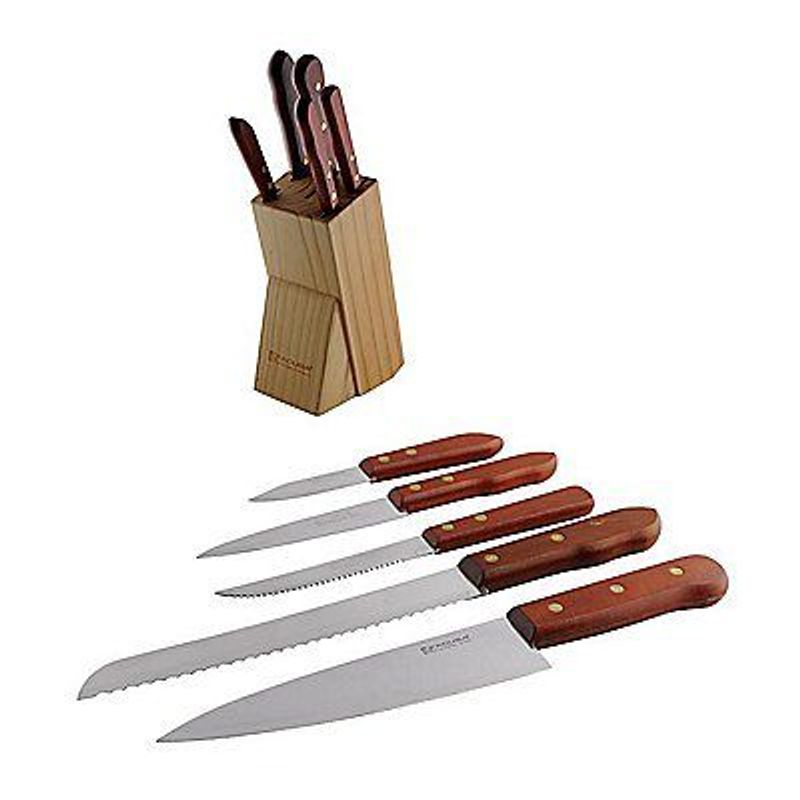 FACUSA - Set De Cuchillos Acero Inoxidable Con Mango De Madera 5 Pzas