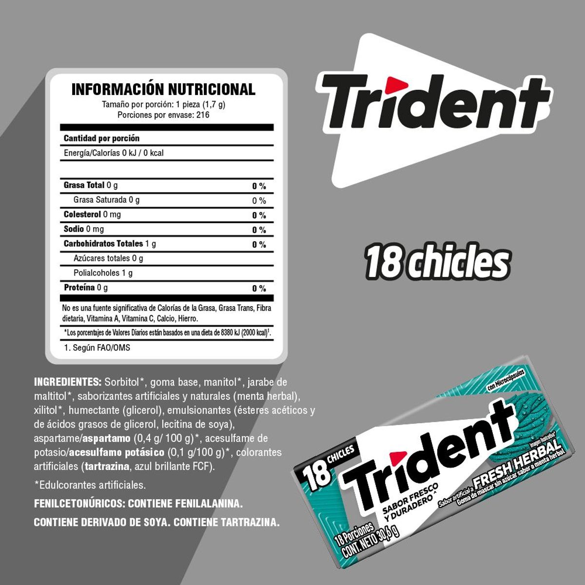 TRIDENT - Chicle Trident Menta Herbal Display 12 Und