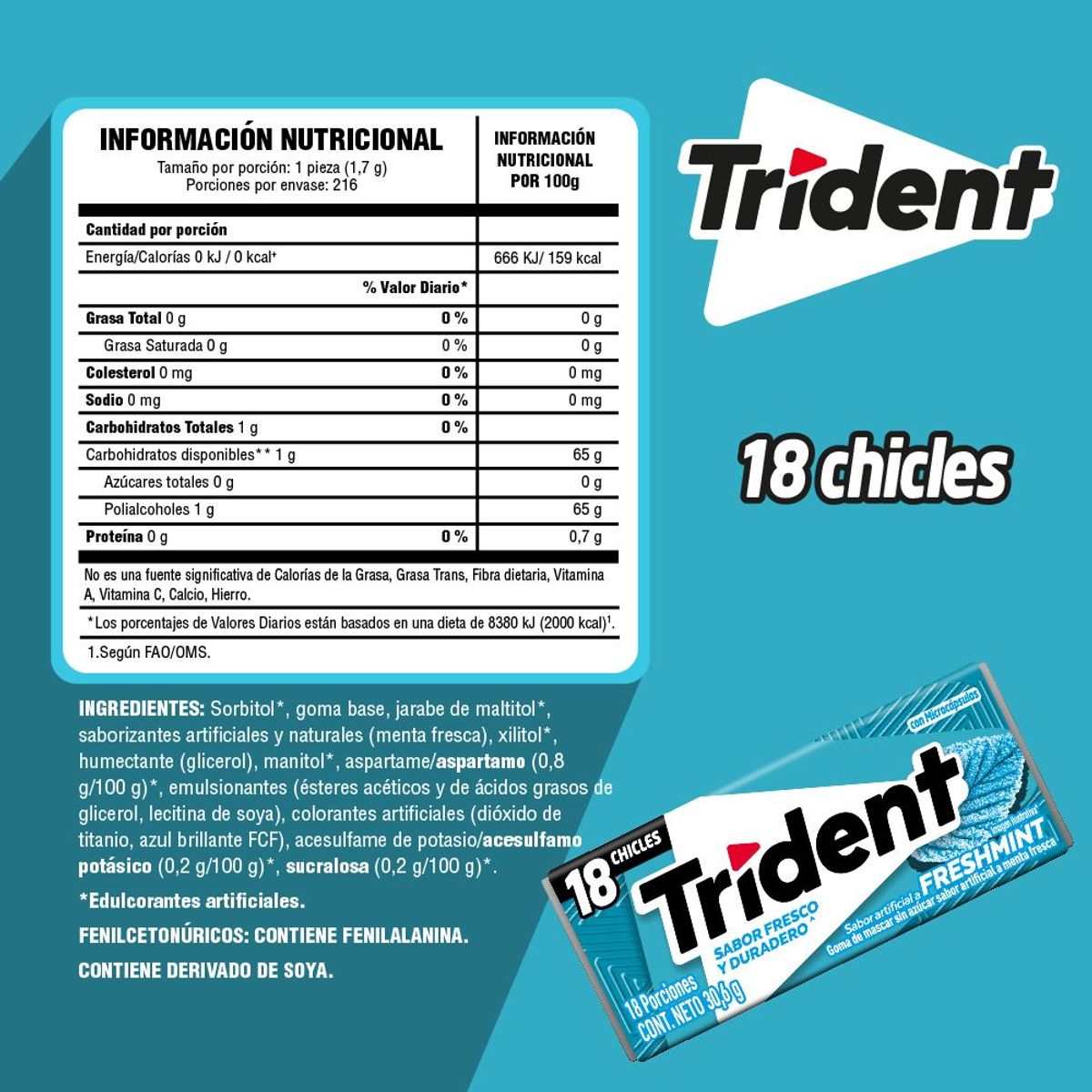 TRIDENT - Chicle Trident Menta Fresca Display 12 Und
