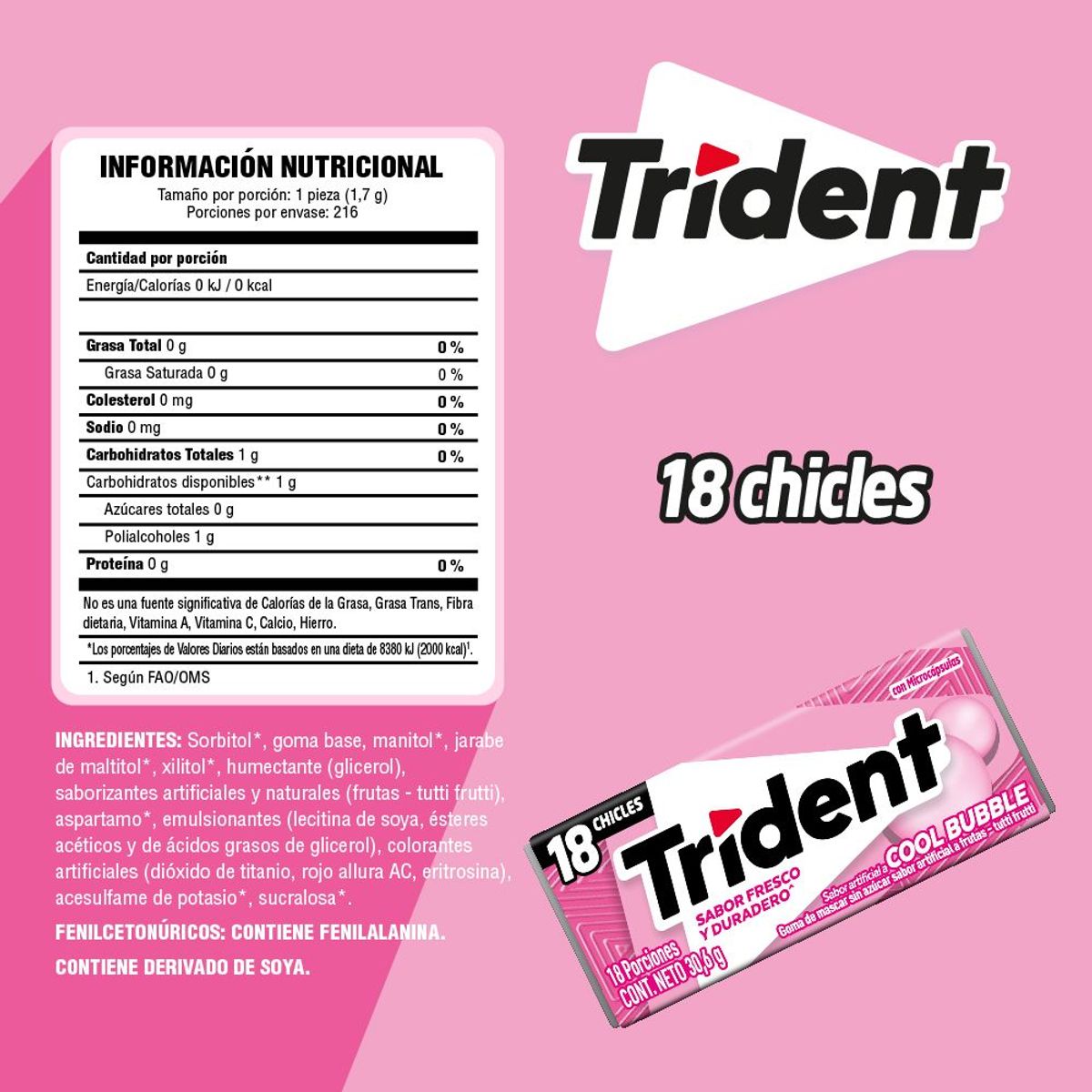 TRIDENT - Chicle Trident Cool Bubble Display 12 Und